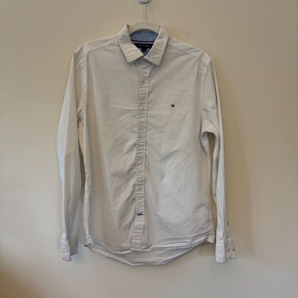Tommy Hilfiger Men's White Long Sleeve Stretch Button Down Shirt Size Medium